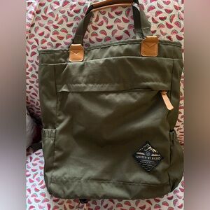 United By Blue Green Backpack with leather Tan Accents tote